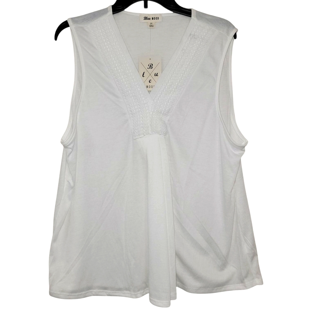 New With Tags Blue Mood Size 2X White Sleeveless Blouse